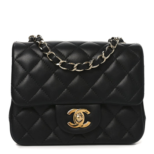 Lambskin Quilted Mini Square Flap Black