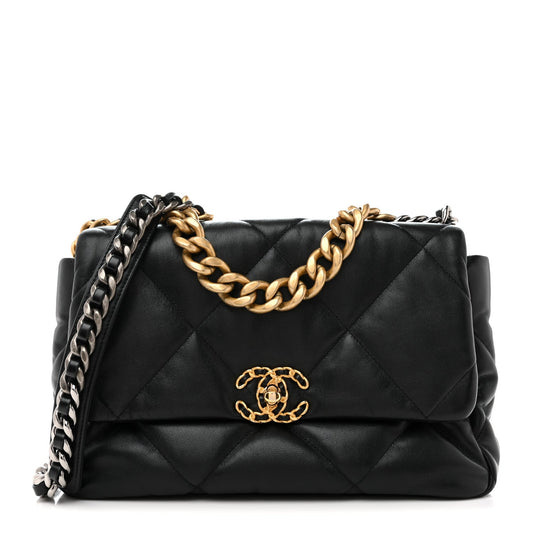 Lambskin Quilted Large Chanel 19 Flap Black