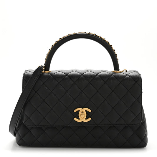 Caviar Quilted Small Coco Chain Handle Flap Black
