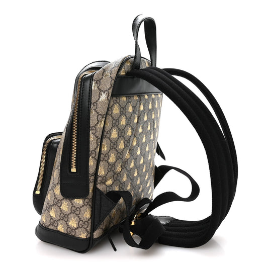 GG Supreme Monogram Bees Print Small Day Backpack Beige Oro Black