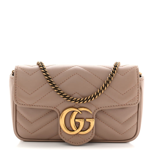 Calfskin Matelasse Super Mini GG Marmont Shoulder Bag Porcelain Rose