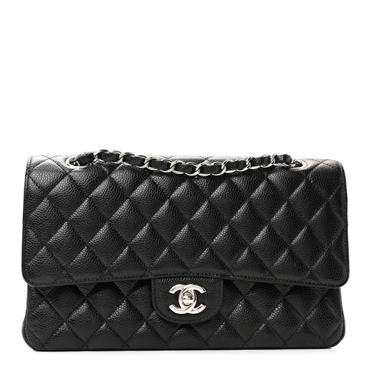 Caviar Quilted Medium Double Flap Black