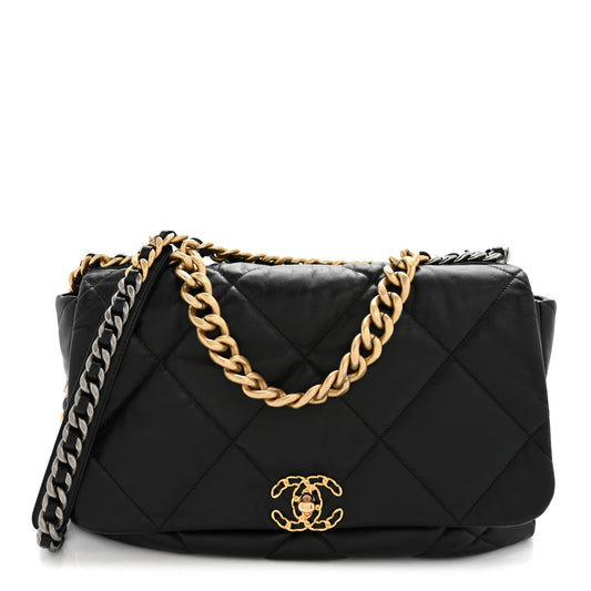 Goatskin Quilted Maxi Chanel 19 Flap Black