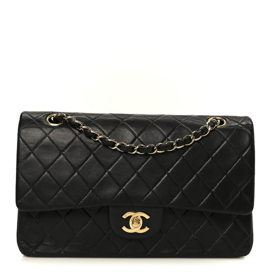 Lambskin Quilted Medium Double Flap Black