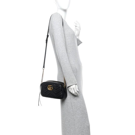 Calfskin Matelasse Small GG Marmont Chain Shoulder Bag Black
