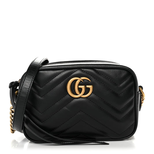 Calfskin Matelasse Mini GG Marmont Chain Shoulder Bag Black