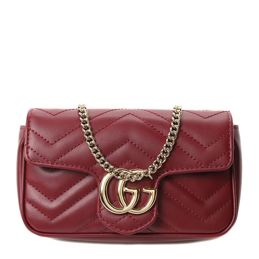 Calfskin Matelasse Super Mini GG Marmont Shoulder Bag Rosso Ancora