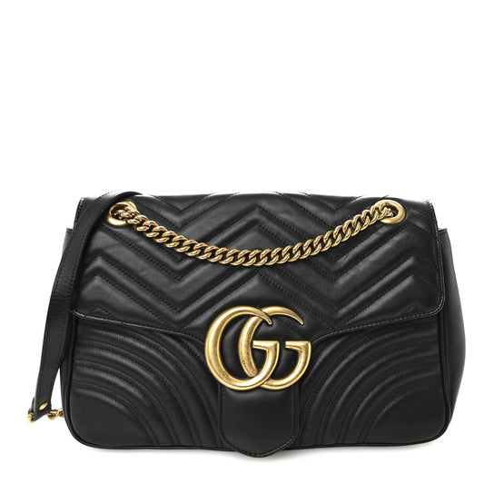 Calfskin Matelasse Medium GG Marmont Shoulder Bag Black