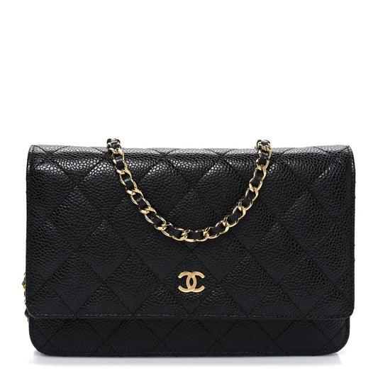 Caviar Quilted Wallet on Chain WOC Black