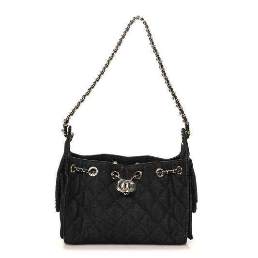 Denim Quilted Mini Chanel 25 Handbag Dark Blue