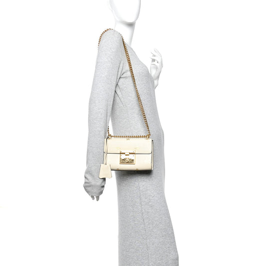 Grained Calfskin Bee Star Small Padlock Shoulder Bag White