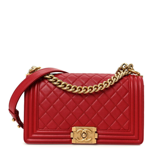 Caviar Quilted Medium Boy Flap Red