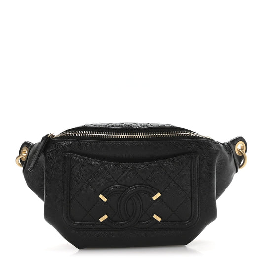 Caviar Quilted Filigree Waist Bag Black