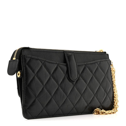 Aged Calfskin Quilted 2.55 Reissue Pouch With Chain Handle Black