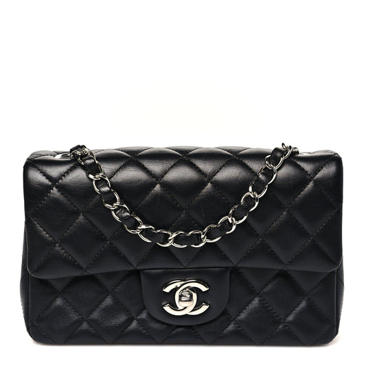 Lambskin Quilted Mini Rectangular Flap Black