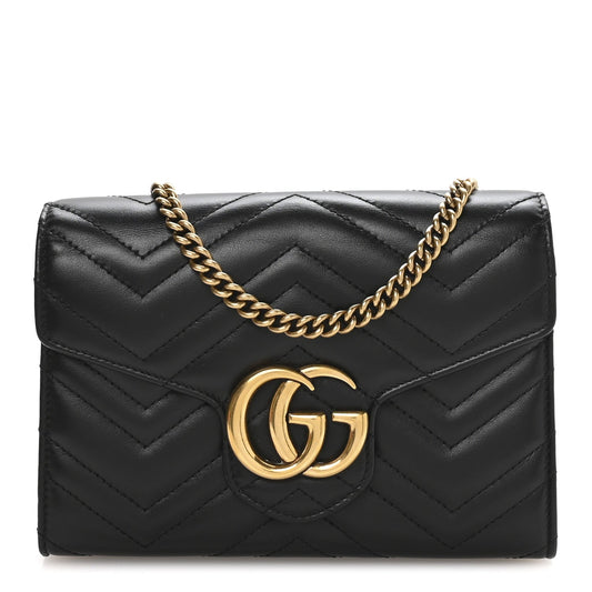 Calfskin Matelasse GG Marmont Chain Wallet Black