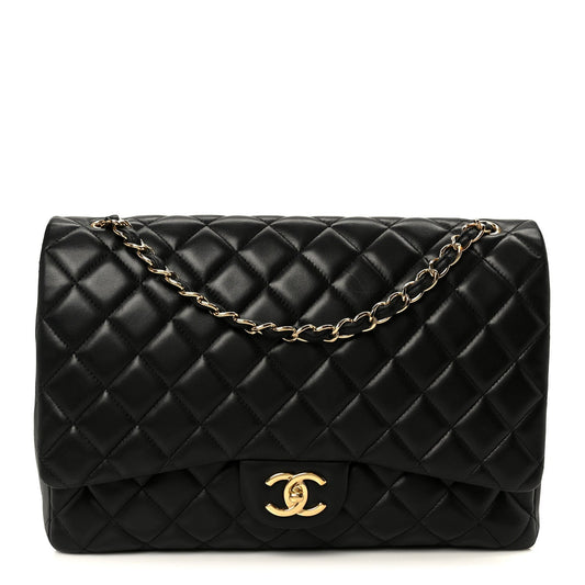 Lambskin Quilted Maxi Double Flap Black