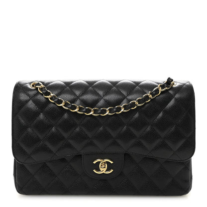 Caviar Quilted Jumbo Double Flap Black