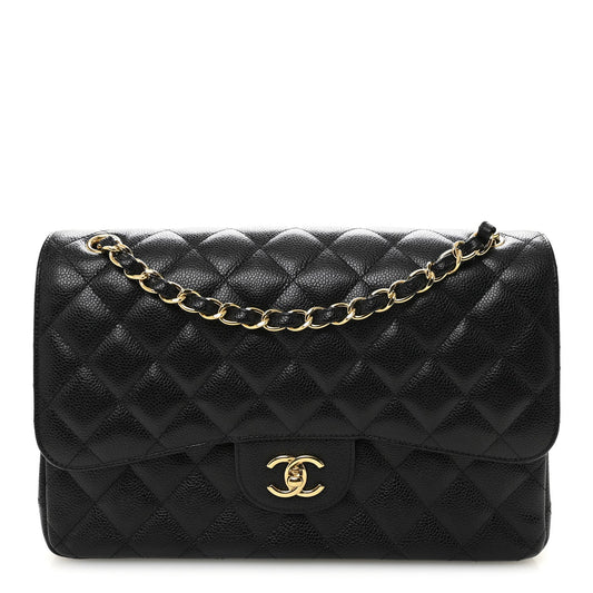 Caviar Quilted Jumbo Double Flap Black