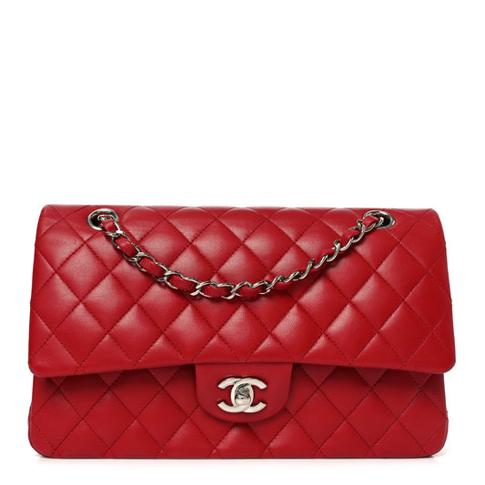 Lambskin Quilted Medium Double Flap Red