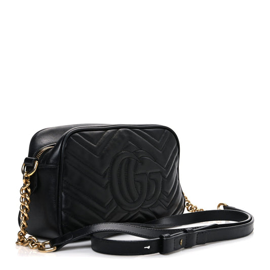 Calfskin Matelasse Small GG Marmont Chain Shoulder Bag Black