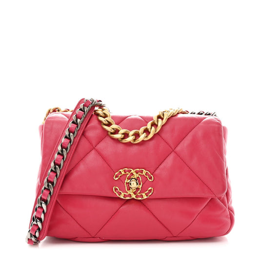 Lambskin Quilted Medium Chanel 19 Flap Dark Pink