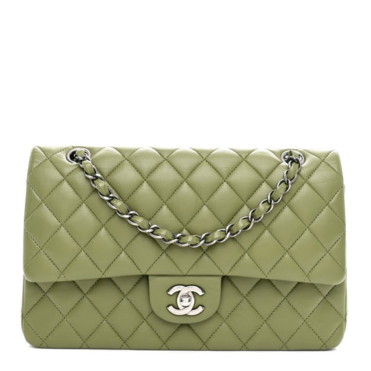 Lambskin Quilted Medium Double Flap Green