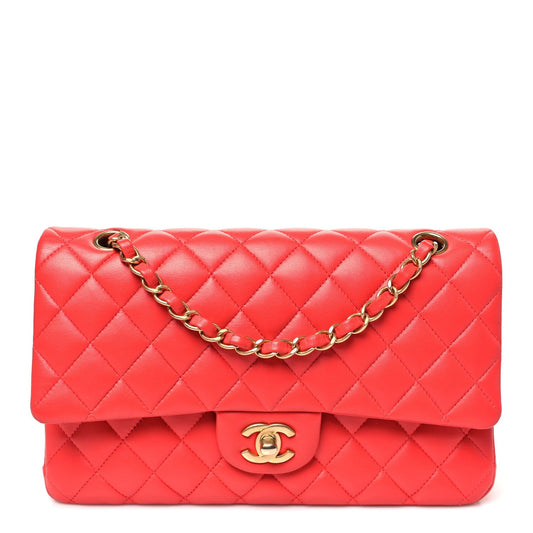 Lambskin Quilted Medium Double Flap Dark Pink