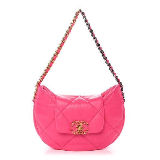 Lambskin Quilted Chanel 19 Hobo Pink