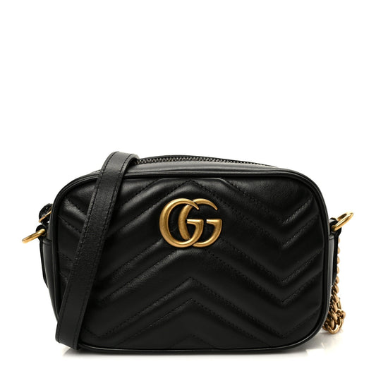 Calfskin Matelasse Mini GG Marmont Chain Shoulder Bag Black