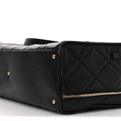 Shiny Grained Calfskin Quilted Large Travel Bowling Bag Black