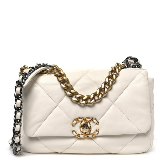 Goatskin Quilted Medium Chanel 19 Flap White