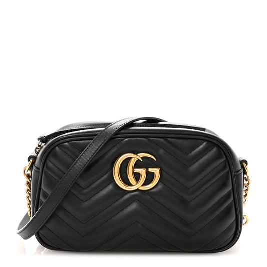 Calfskin Matelasse Small GG Marmont Chain Shoulder Bag Black