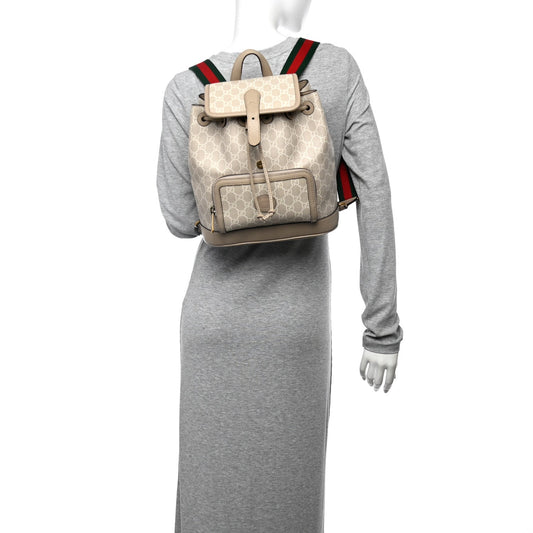 GG Supreme Monogram Azalea Calfskin Retro Interlocking G Buckle Backpack Beige Mystic White