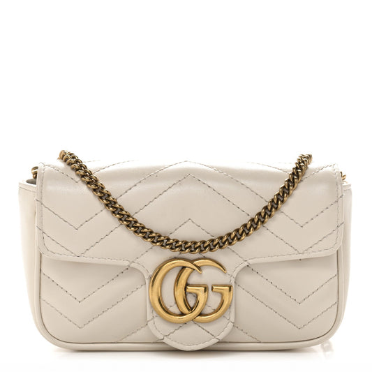 Calfskin Matelasse Super Mini GG Marmont Shoulder Bag White
