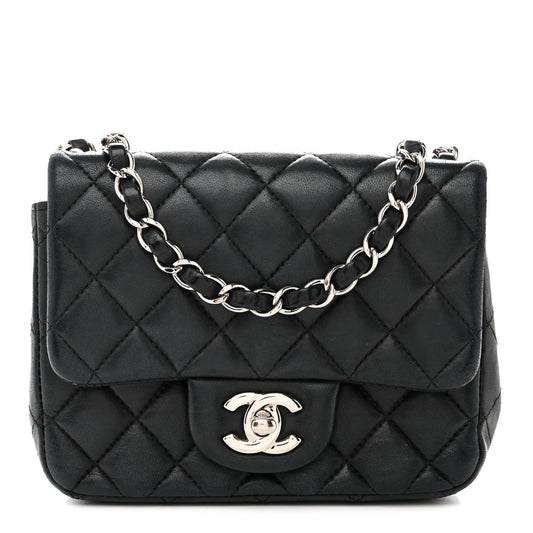 Lambskin Quilted Mini Square Flap Black