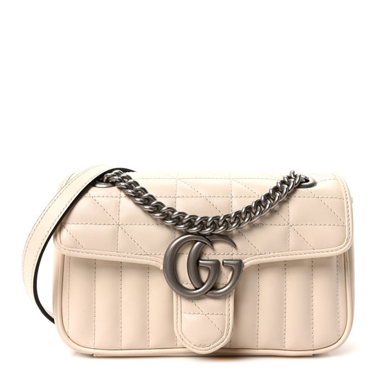 Calfskin Matelasse Aria Mini GG Marmont Shoulder Bag Mystic White