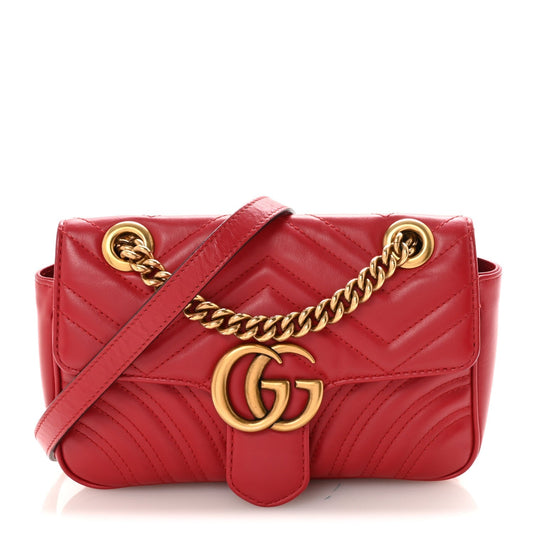 Calfskin Matelasse Mini GG Marmont Shoulder Bag Hibiscus Red