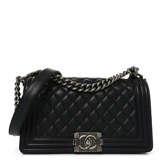 Calfskin Quilted Medium Boy Flap Black