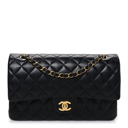 Lambskin Quilted Medium Double Flap Black