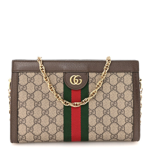 GG Supreme Monogram Web Small Ophidia Chain Shoulder Bag Brown