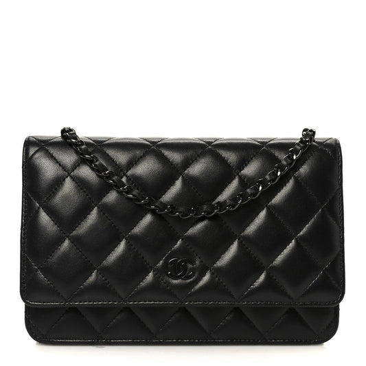 Lambskin Quilted Wallet On Chain WOC So Black
