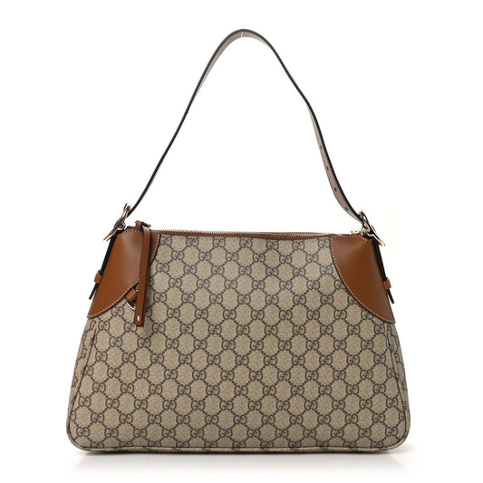 GG Supreme Monogram Emblem Medium Shoulder Bag Beige Dark Brown