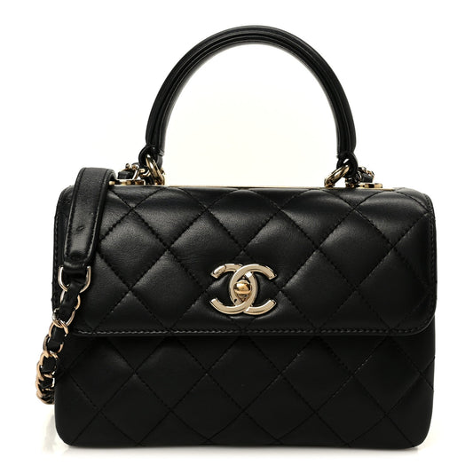 Lambskin Quilted Mini Trendy CC Dual Handle Flap Bag Black