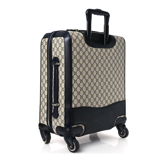 GG Supreme Monogram Textured Dollar Calfskin Web Small Savoy Cabin Trolley Beige Blue