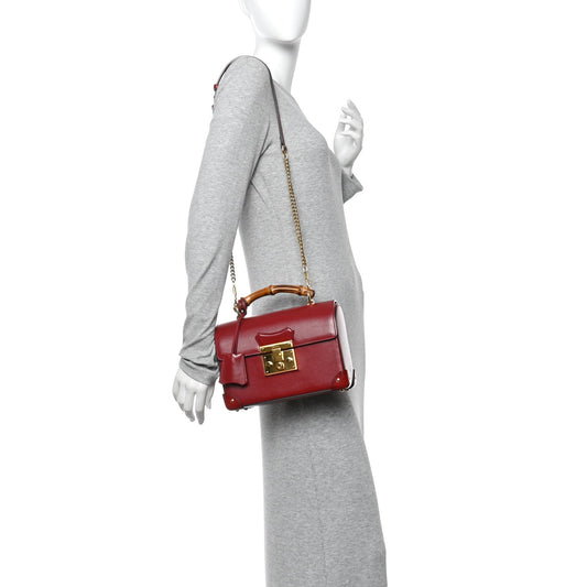 Azalea Calfskin Small Padlock Bamboo Shoulder Bag Romantic Cerise