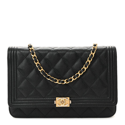 Caviar Quilted Boy Wallet On Chain WOC Black