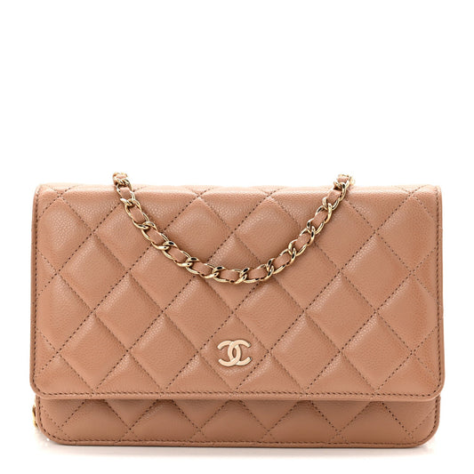 Caviar Quilted Wallet on Chain WOC Dark Beige