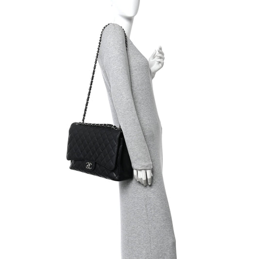 Caviar Quilted Maxi Double Flap Black