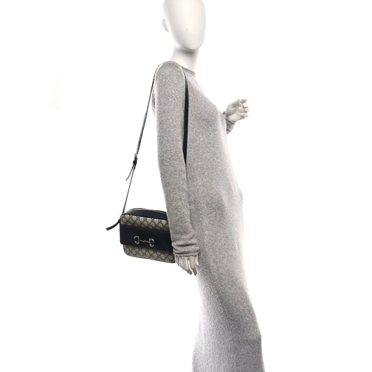 GG Supreme Monogram Textured Dollar Calfskin Small Horsebit 1955 Shoulder Bag Beige Blue